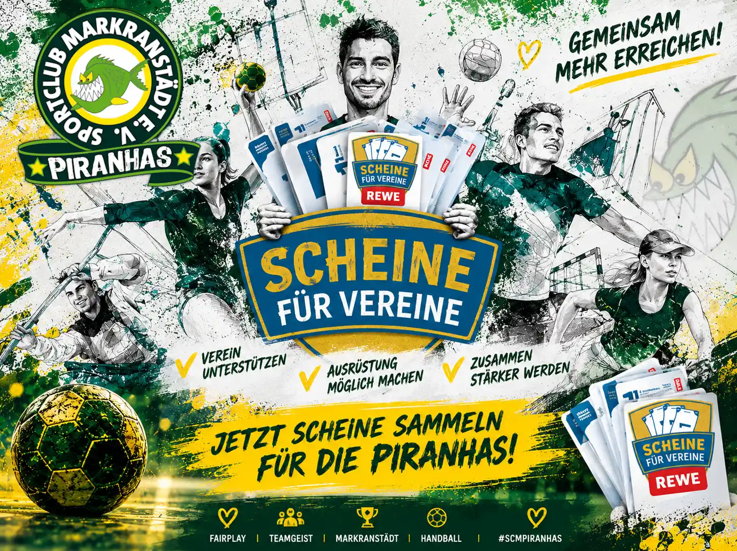 REWE Scheine fuer Vereine Werbekampagne fuer den Sportclub Markranstaedt Piranhas Handball